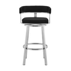 Cohen 26" Black Faux Leather and Brushed Stainless Steel Swivel Bar Stool