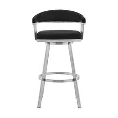 Bronson 29" Black Faux Leather and Brushed Stainless Steel Swivel Bar Stool