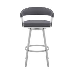 Bronson 25" Slate Grey Faux Leather and Silver Metal Bar Stool