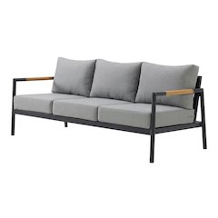 Outdoor Sofa In Black, Dark Gray, Aluminum Frame, Teak Accents, Patio Lounging