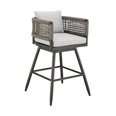 Gray Aluminum Outdoor Swivel Bar Stool With Armrests And Plush Cushion