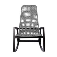 Sequoia Outdoor Patio Rocking Chair in Dark Eucalyptus Wood and Grey Rope