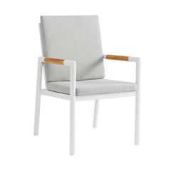 Royal White Aluminum and Teak Outdoor Dining Chair - Set of 2