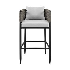 Felicia Outdoor Patio Bar Stool in Aluminum with Grey Rope and Cushions