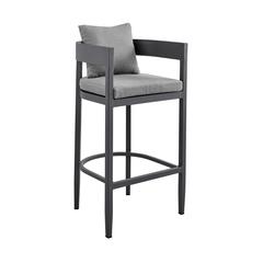 Argiope Outdoor Patio 5-Piece Bar Table Set in Aluminum with Grey Cushions