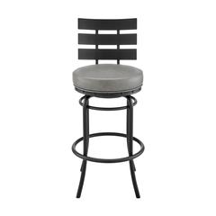 Natya Swivel Counter or Bar Stool in Black Finish with Grey Faux Leather