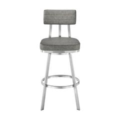 Jinab Swivel Bar Stool in Brushed Stainless Steel with Grey Faux Leather