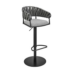 Adjustable Counter or Bar Stool in Black Metal with Gray Fabric and Faux Leather