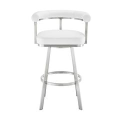 Nolagam Swivel Counter Stool in Brushed Stainless Steel with White Faux Leather