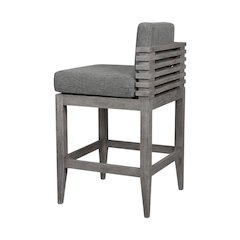 Gray Eucalyptus Wood Outdoor Patio Counter Stool With Cushions
