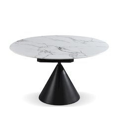 Extendable Round Dining Table with White Sintered Stone Table Top -Seats up to 4