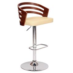 Armen Living Adele Swivel Barstool In Cream PU/ Walnut Veneer and Chrome Base