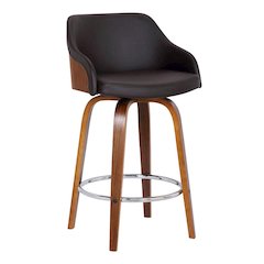 Swivel Counter Bar Stool with Walnut Wood Finish and Brown Faux Leather