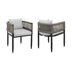 Outdoor Patio Dining Chair in Aluminum with Gray Rope and Cushions - Set of 2