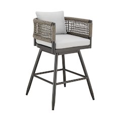 Outdoor Patio Swivel Counter Stool in Aluminum with Gray Rope
