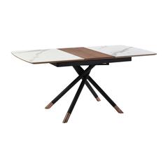 Extendable Dining Table with Light Gray Ceramic and Wood Top and Metal Legs
