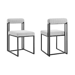 Anastasia Dining Chair with Matte Black Iron and Light Gray Fabric - Set of 2