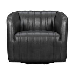 Aries Leather Swivel Barrel Chair, Pewter