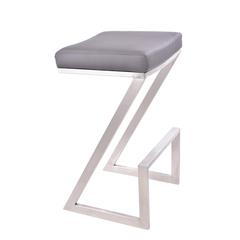 Armen Living Atlantis 26" Counter Height Backless Barstool in Brushed Stainless Steel finish with Grey Faux Leather