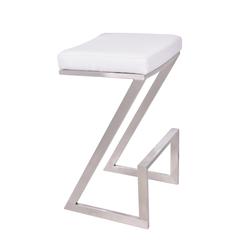 Armen Living Atlantis 26" Counter Height Backless Barstool in Brushed Stainless Steel finish with White Faux Leather