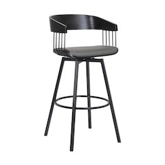 Athena Upholstered Wood Swivel Bar or Counter Stool with Black Metal