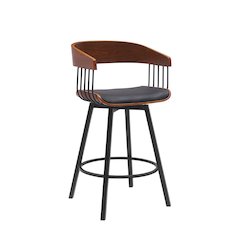 Athena Upholstered Wood Swivel Bar or Counter Stool with Black Metal