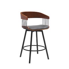 Athena Upholstered Wood Swivel Bar or Counter Stool with Black Metal