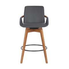 Baylor Swivel Wood Bar or Counter Height Stool in Faux Leather, BLACK
