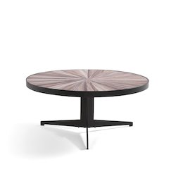 Beka Mid-Century 33.5 in. Round Maroon Coffee Table with Tempered Glass Top