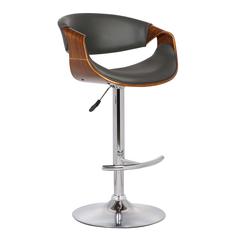 Armen Living Butterfly Adjustable Swivel Barstool in Gray Faux Leather with Chrome Finish and Walnut Wood