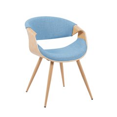 Mid-Century Upholstered Dining Chair in Light Blue and Patterned Oak Finish