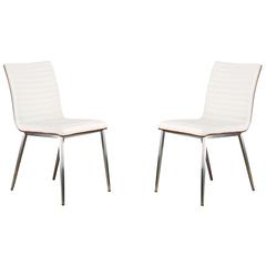 Armen Living Café Brushed Stainless Steel Dining Chair in White Faux Leather with Walnut Back - Set of 2