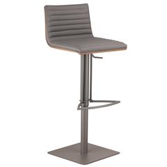 Armen Living Café Adjustable Gray Metal Barstool in Gray Faux Leather with Walnut Back