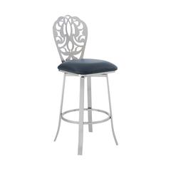 Cherie Contemporary 30" Bar Height Barstool in Brushed Stainless Steel Finish and Grey Faux Leather