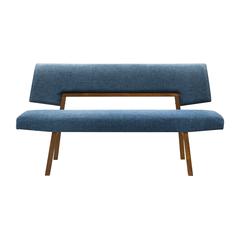 Channell Wood Dining Bench in Walnut Finish with Blue Fabric