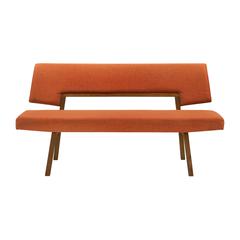 Channell Wood Dining Bench in Walnut Finish with Orange Fabric