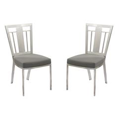 Armen Living Cleo Contemporary Dining Chair In Gray and Stainless Steel - Set of 2