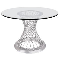 Calypso Contemporary Dining Table Brushed Stainless Steel Tempered Glass Top