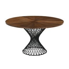 Cirque 54" Round Mid-Century Modern Pedestal Walnut Wood Dining Table with Epoxy Black Metal Base