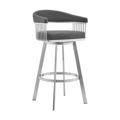 Chelsea 26" Gray Faux Leather and Brushed Stainless Steel Swivel Bar Stool
