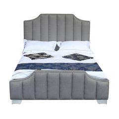 Armen Living Camelot Contemporary Queen Bed with Polished Stainless Steel and Grey Fabric