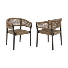 Doris Outdoor Patio Dining Chair in Dark Eucalyptus Wood - Set of 2