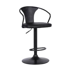 Eagle Contemporary Adjustable Barstool in Black Powder Coated Finish with Black Faux Leather and Black Brushed Wood Finish Back