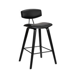Bar Height Black Faux Leather and Black Wood Mid-Century Modern Bar Stool