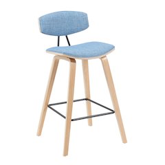Swivel Bar Height Stool with Light Blue Upholstered Seat