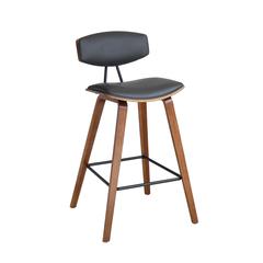 Bar Height Gray Faux Leather and Walnut Wood Mid-Century Modern Bar Stool