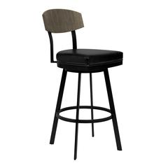 Frisco 26" Counter Height Barstool in Matte Black Finish with Black Faux Leather and Grey Walnut