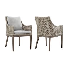 Outdoor Wicker and Aluminum Gray Dining Chair with Beige Cushions - Set of 2