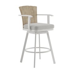 Hazel Outdoor Patio Swivel Counter Stool in Aluminum with Teak Wood
