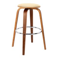Armen Living Harbor 26" Mid-Century Swivel Counter Height Backless Barstool in Cream Faux Leather with Walnut Veneer